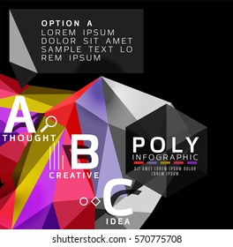 Triángulos coloridos con opciones A B C. Vector