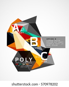 Triángulos coloridos con opciones A B C. Vector
