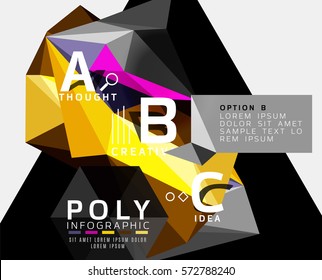 Farbige Dreiecke mit A-C-Optionen. Vektorgrafik