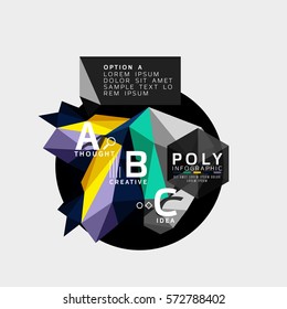 Colorful triangles with A B C options. Vector