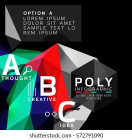 Triángulos coloridos con opciones A B C. Vector