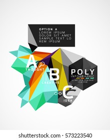 Triángulos coloridos con opciones A B C. Vector