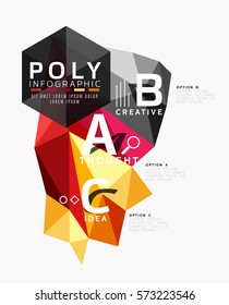 Triángulos coloridos con opciones A B C. Vector
