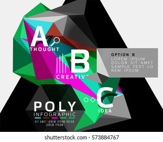 Triángulos coloridos con opciones A B C. Vector
