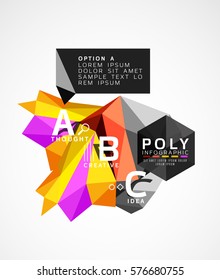 Triángulos coloridos con opciones A B C. Vector