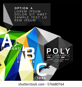 Colorful triangles with A B C options. Vector