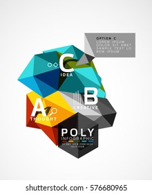 Colorful triangles with A B C options. Vector