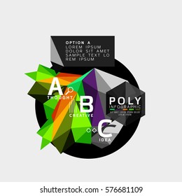 Colorful triangles with A B C options. Vector