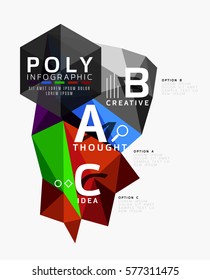 Triángulos coloridos con opciones A B C. Vector