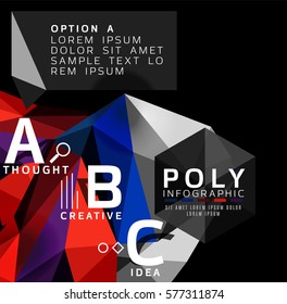 Triángulos coloridos con opciones A B C. Vector