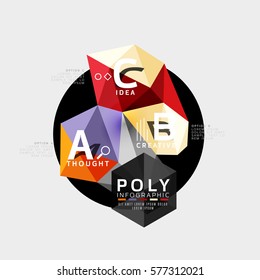 Triángulos coloridos con opciones A B C. Vector