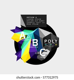 Colorful triangles with A B C options. Vector