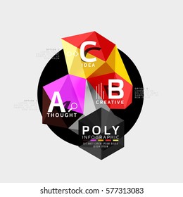 Triángulos coloridos con opciones A B C. Vector