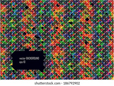 colorful triangles background with frame for your text isolated on black background