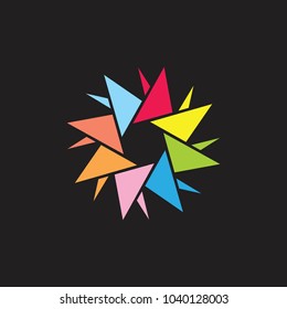 colorful triangles in circle. propeller symbol vector