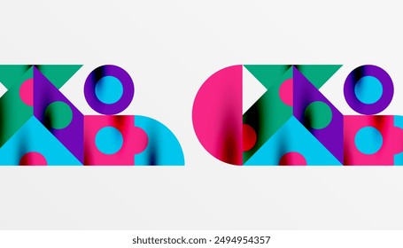 Colorful triangles circles square geometric design. Abstract background for wallpaper, banner, backdrop, card, book Illustration, landing page