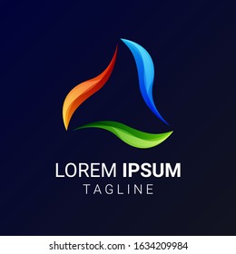 Colorful triangles icons and logo on blue background, vector illustration