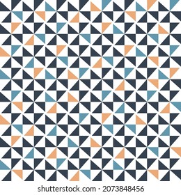 Colorful triangles mosaic geometric background. Black, blue and yellow tirangles vector seamless pattern.