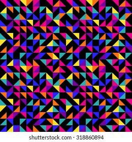 Colorful triangles on black background seamless pattern