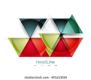 Colorful triangles on white background. Modern geometric banner template with copyspace