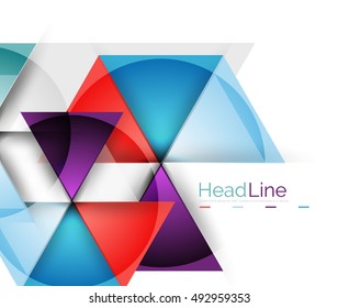 Colorful triangles on white background. Modern geometric banner template with copyspace