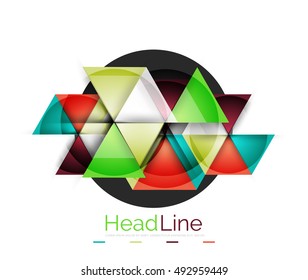 Colorful triangles on white background. Modern geometric banner template with copyspace