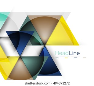 Colorful triangles on white background. Modern geometric banner template with copyspace