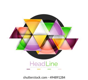 Colorful triangles on white background. Modern geometric banner template with copyspace