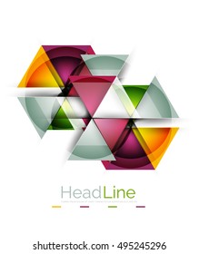 Colorful triangles on white background. Modern geometric banner template with copyspace