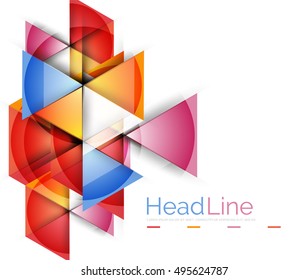 Colorful triangles on white background. Modern geometric banner template with copyspace