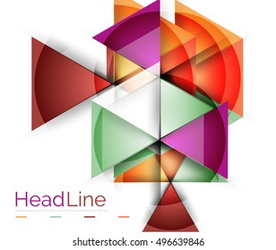 Triángulos coloridos sobre fondo blanco. Plantilla de banner geométrico moderna con espacio de copia