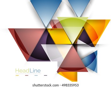 Colorful triangles on white background. Modern geometric banner template with copyspace