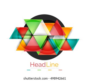 Colorful triangles on white background. Modern geometric banner template with copyspace