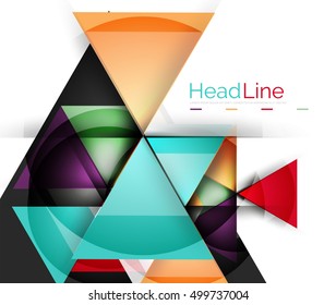 Colorful triangles on white background. Modern geometric banner template with copyspace