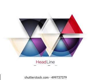 Colorful triangles on white background. Modern geometric banner template with copyspace