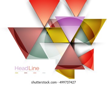 Colorful triangles on white background. Modern geometric banner template with copyspace