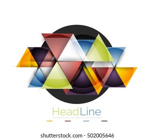 Colorful triangles on white background. Modern geometric banner template with copyspace