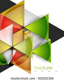 Colorful triangles on white background. Modern geometric banner template with copyspace