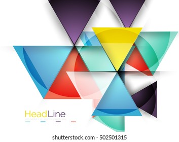 Colorful triangles on white background. Modern geometric banner template with copyspace