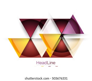 Colorful triangles on white background. Modern geometric banner template with copyspace