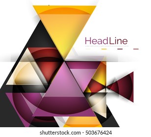 Colorful triangles on white background. Modern geometric banner template with copyspace