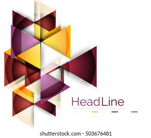 Colorful triangles on white background. Modern geometric banner template with copyspace