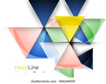 Colorful triangles on white background. Modern geometric banner template with copyspace