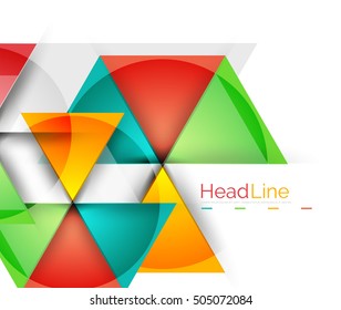 Colorful triangles on white background. Modern geometric banner template with copyspace