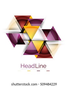 Colorful triangles on white background. Modern geometric banner template with copyspace
