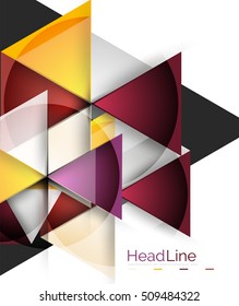 Colorful triangles on white background. Modern geometric banner template with copyspace