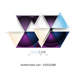 Colorful triangles on white background. Modern geometric banner template with copyspace