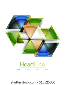 Colorful triangles on white background. Modern geometric banner template with copyspace