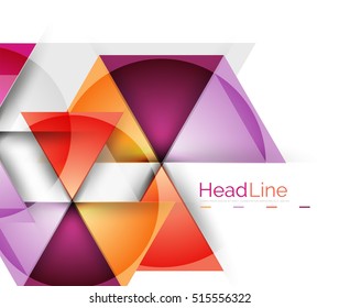 Colorful triangles on white background. Modern geometric banner template with copyspace
