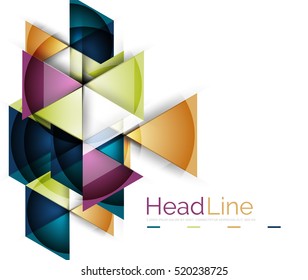 Colorful triangles on white background. Modern geometric banner template with copyspace